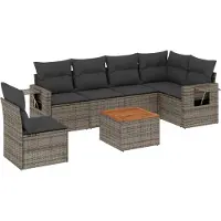 vidaXL 7-tlg. Garten-Sofagarnitur mit Kissen Grau Poly Rattan