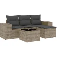 vidaXL 5-tlg. Garten-Sofagarnitur mit Kissen Grau Poly Rattan
