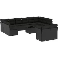 vidaXL 13-tlg. Garten-Sofagarnitur mit Kissen Schwarz Poly Rattan