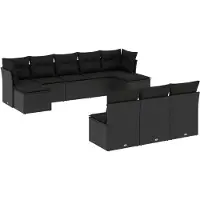 vidaXL 10-tlg. Garten-Sofagarnitur mit Kissen Schwarz Poly Rattan