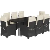 vidaXL 9-tlg. Garten-Essgruppe mit Kissen Schwarz Poly Rattan