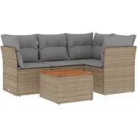 vidaXL 5-Tlg Garten-Sofagarnitur mit Kissen Beige Poly Rattan 3255954