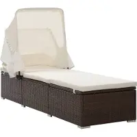 vidaXL Sonnenliege mit Dach und Kissen Poly Rattan Braun