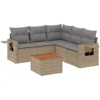 vidaXL 6-tlg. Garten-Sofagarnitur mit Kissen Beige Poly Rattan