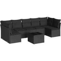 vidaXL 8-tlg. Garten-Sofagarnitur mit Kissen Schwarz Poly Rattan