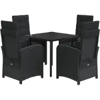 vidaXL 5-tlg. Garten-Essgruppe mit Kissen Schwarz Poly Rattan