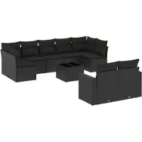 vidaXL 10-tlg. Garten-Sofagarnitur mit Kissen Schwarz Poly Rattan