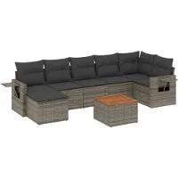 vidaXL 8-tlg. Garten-Sofagarnitur mit Kissen Grau Poly Rattan