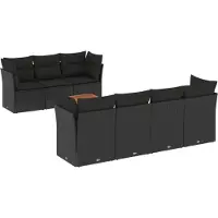 vidaXL 8-tlg. Garten-Sofagarnitur mit Kissen Schwarz Poly Rattan