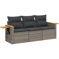 vidaXL 3-tlg. Garten-Sofagarnitur mit Kissen Grau Poly Rattan