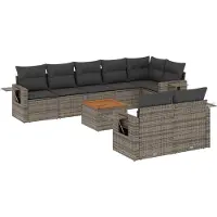 vidaXL 9-tlg. Garten-Sofagarnitur mit Kissen Grau Poly Rattan