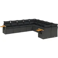 vidaXL 10-tlg. Garten-Sofagarnitur mit Kissen Schwarz Poly Rattan
