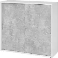 Hjh OFFICE PRO -Schiebetürenschrank 3 OH BM Weiß/Beton-V1753S/W/M/BM