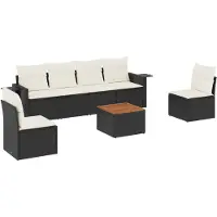 vidaXL 7-tlg. Garten-Sofagarnitur mit Kissen Schwarz Poly Rattan