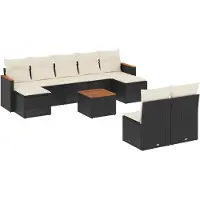 vidaXL 10-tlg. Garten-Sofagarnitur mit Kissen Schwarz Poly Rattan