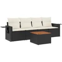 vidaXL 5-tlg. Garten-Sofagarnitur mit Kissen Schwarz Poly Rattan