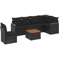 vidaXL 7-tlg. Garten-Sofagarnitur mit Kissen Schwarz Poly Rattan