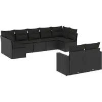 vidaXL 9-tlg. Garten-Sofagarnitur mit Kissen Schwarz Poly Rattan