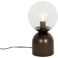 QAZQA - Hotel chic Hotel-Chic-Tischlampe aus dunkler Bronze mit klarem Glas – Pallon Trend I Wohnzimmer I Schlafzimmer - Stahl Kugel I Kugelförmig - LED geeignet E27