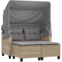 vidaXL Gartensofa 2-Sitzer mit Dach und Hockern Beige Poly Rattan