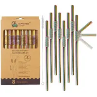 SmartaSaker Strohhalm Edelstahl biegbar Regenbogen (Set von 8 Stück)