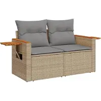 vidaXL 7-tlg. Garten-Sofagarnitur mit Kissen Beige Poly Rattan