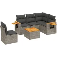 vidaXL 6-tlg. Garten-Sofagarnitur mit Kissen Grau Poly Rattan