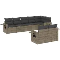 vidaXL 8-tlg. Garten-Sofagarnitur mit Kissen Grau Poly Rattan