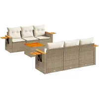 vidaXL 7-tlg. Garten-Sofagarnitur mit Kissen Beige Poly Rattan