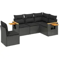 vidaXL 5-tlg. Garten-Sofagarnitur mit Kissen Schwarz Poly Rattan