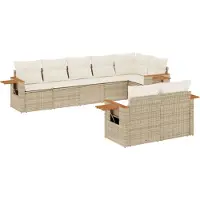 vidaXL 8-tlg. Garten-Sofagarnitur mit Kissen Beige Poly Rattan