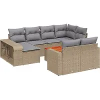 vidaXL 11-tlg. Garten-Sofagarnitur mit Kissen Beige Poly Rattan