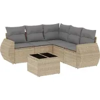 vidaXL 6-tlg. Garten-Sofagarnitur mit Kissen Beige Poly Rattan