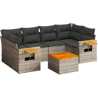 vidaXL 7-tlg. Garten-Sofagarnitur mit Kissen Grau Poly Rattan