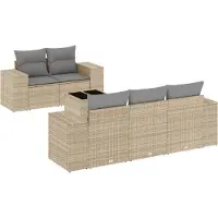 vidaXL 6-tlg. Garten-Sofagarnitur mit Kissen Beige Poly Rattan