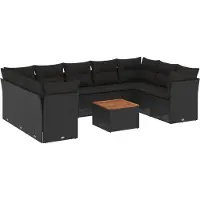 vidaXL 10-tlg. Garten-Sofagarnitur mit Kissen Schwarz Poly Rattan