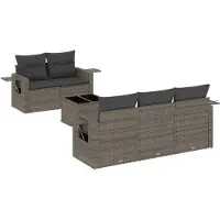 vidaXL 6-tlg. Garten-Sofagarnitur mit Kissen Grau Poly Rattan