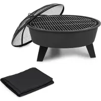 Blumfeldt Nolana Feuerschale Ø73cm | Ø64cm Grill Wetterschutzhülle Stahl schwarz