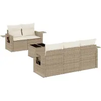 vidaXL 6-tlg. Garten-Sofagarnitur mit Kissen Beige Poly Rattan