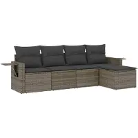 vidaXL 5-tlg. Garten-Sofagarnitur mit Kissen Grau Poly Rattan