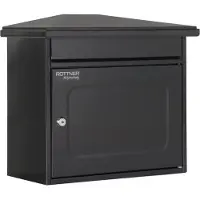 Rottner Briefkasten Wörthersee, Türanschlag seitlich, Zylinderschloss inkl. 2 Schlüssel, B 390 x T 205 x H 350 mm, Stahlblech verzinkt, schwarzgrau