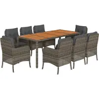vidaXL 9-tlg. Garten-Essgruppe mit Kissen Grau Poly Rattan