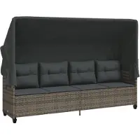 vidaXL Sonnenliege mit Dach und Kissen Grau Poly Rattan