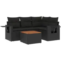 vidaXL 5-tlg. Garten-Sofagarnitur mit Kissen Schwarz Poly Rattan
