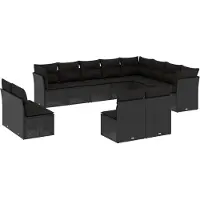 vidaXL 12-tlg. Garten-Sofagarnitur mit Kissen Schwarz Poly Rattan