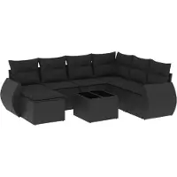 vidaXL 8-tlg. Garten-Sofagarnitur mit Kissen Schwarz Poly Rattan