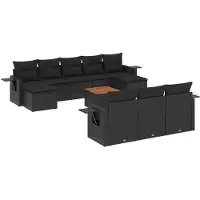 vidaXL 11-tlg. Garten-Sofagarnitur mit Kissen Schwarz Poly Rattan
