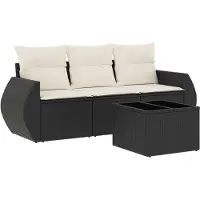 vidaXL 4-tlg. Garten-Sofagarnitur mit Kissen Schwarz Poly Rattan
