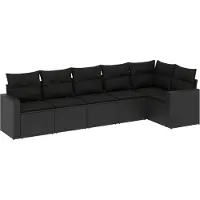 vidaXL 6-tlg. Garten-Sofagarnitur mit Kissen Schwarz Poly Rattan