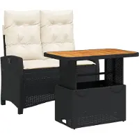 vidaXL 2-tlg. Garten-Essgruppe mit Kissen Schwarz Poly Rattan
